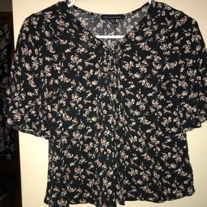 American Eagle navy blue floral printed blouse